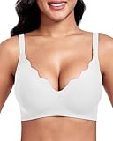 Vinfact Women's Bras Plunge V Floral Non Wired Push up Padded Comfort Everyday Bra-White-M