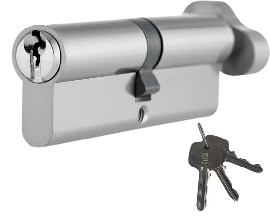 Golden Grace Thumb Turn Euro Cylinder Lock in Chrome Finish, Euro Door Barrel Lock with 3 Keys - 30T/30, 60 mm