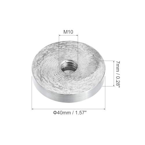 sourcing map M10 Gewinde 40mm Durchmesser Runde Form Aluminium Scheibe Hardware 1 Stück, Aluminium Kreis Scheibe Glasplatte Adapter für Glastisch