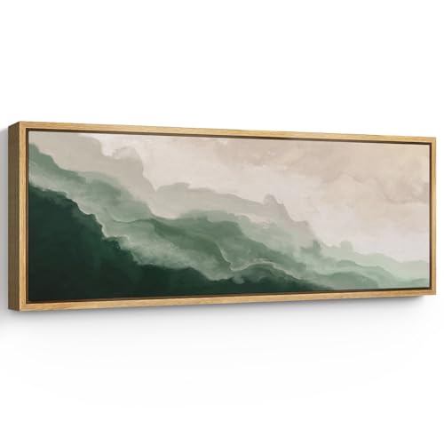 SIGNFORD Large Framed Canvas Print Wall Art Abstract Green Wave