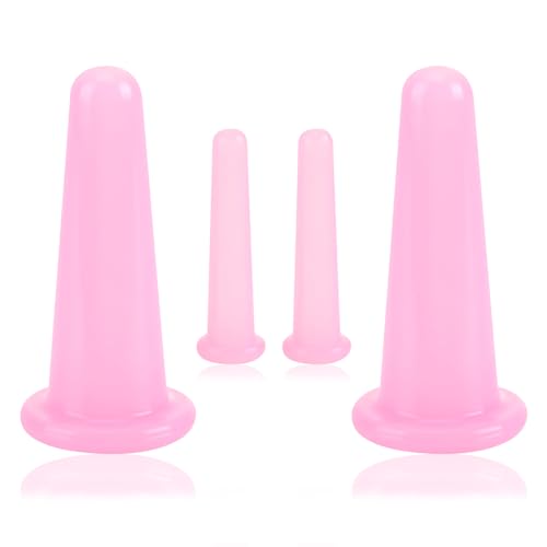Silicone Facial Cupping Therapy Set Pink Facial Cupping Set Vacuum Cup Kit Natural Facial Massage Cup for Face Body Neck Back Eyes and Lip Face Care Anti Cellulite Massage Beauty Tool 4PCS