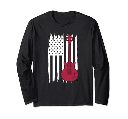 Patriotic Guitarist US Flag Guitar Player Music Guitar Long Sleeve T-Shirt, Black