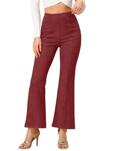 Image of Allegra K Women's Faux Suede Pants Business Casual Wide Legs Bell Bottom Flared Trousers