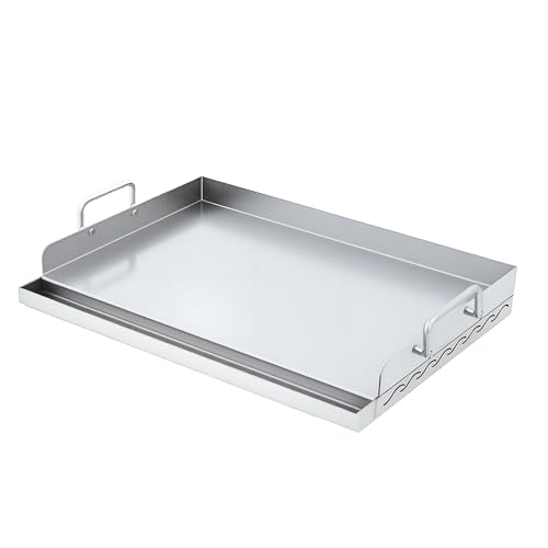 Piastra BBQ Universale in Acciaio Inossidabile, Piastra per barbecue Grillplatte per Barbecue a Gas & Carrello a Carbonio, Rivestimento Antiaderente, 46.2x32.8x8.6 cm (L x P x A)