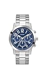 Guess Parker GW1006G1 - Reloj de Pulsera analógico para Hombre, 44 mm, Acero Inoxidable, Cuarzo, Correa de Acero Inoxidable, Color Azul con indicador de Fecha, 5 Bar