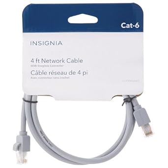 INSIGNIA Ethernet Connectivity & Network Adapter Series USB 3.0 to RJ45, USB-C to RJ45, Cat-6 & Cat-7 High-Speed Cables for PC, Laptop, Router, Gaming 4 ft Cat-6 Ethernet Cable Grey