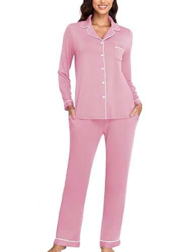 Image of Veseacky Women's Ribbed Knit Pajamas Set 2 Piece Warm Soft Loungewear Sleepwear Pjs S-XXL