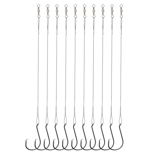 Image of MAKABEE Circle Hooks Rigs Saltwater Steel Leader Wire, 25pcs 1 /0 Heavy Duty Circle Hook with Leader Wire Bass Catfish Fishing Lure Rig