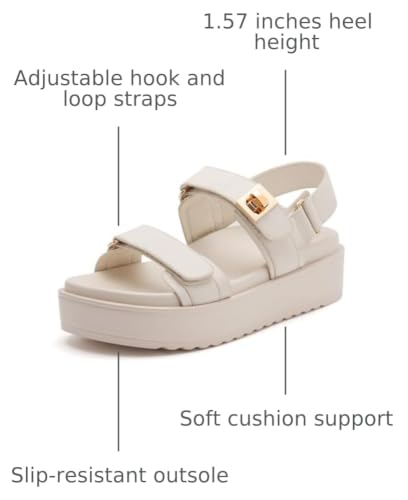 Image of vodvob Women's Platform Sandals Cushioned Footbed Open Toe Walking Summer | Adjustable Front Straps,Fixed Back Strap,Flat Sandals,Chunky Sole,Comfortable Footbed,Slip On,Walking Sandals,Summer Wear