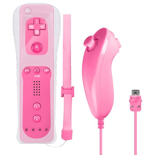 GBKDQQ Wii-Fernbedienung Gamecontroller: Controller-Remote mit Nunchuck, Nunchuk Controller für Wii Vernbedinung Remote Plus Ersatz Kontroller Jostick Game Handle (Rosa)