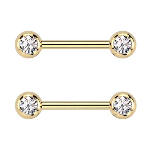Pierced Owl 14GA ASTM F-136 Implant Grade Titanium Internally Threaded CZ Crystal Ball Ends Nipple Barbells, Sold as a Pair