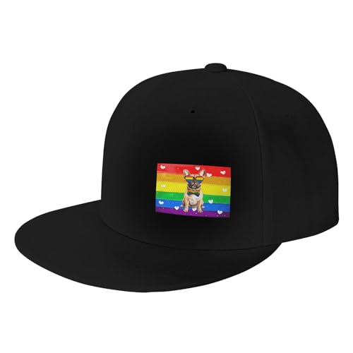 Rainbow LGBTQ Pride Love is Love French Bulldog Dog Fashion Flat Brim Sun Hat Unisex Outdoor Baseball Cap63