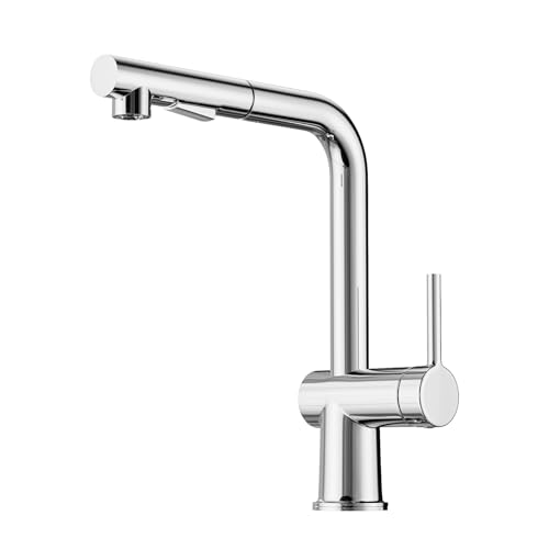 Cobbe Robinet de Cuisine Haute Pression Extensible avec Douchette, Robinet Évier de Cuisine Pivotant à 360°, Mitigeur de Cuisine en Acier Inoxydable (Chrom)