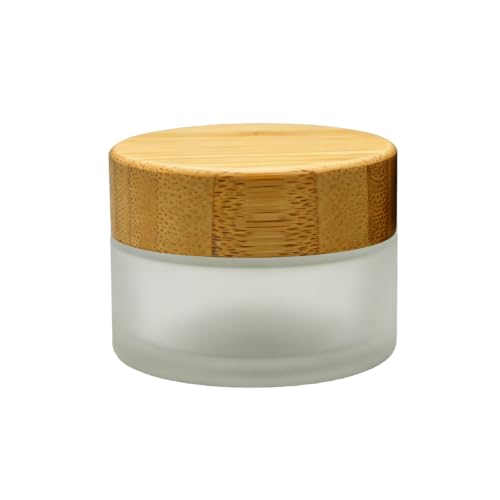 Environmental Bamboo Lid Frosted Glass Bottle Cream Jars Empty Cosmetic Comtainer 1pcs (50G/1.7oz)