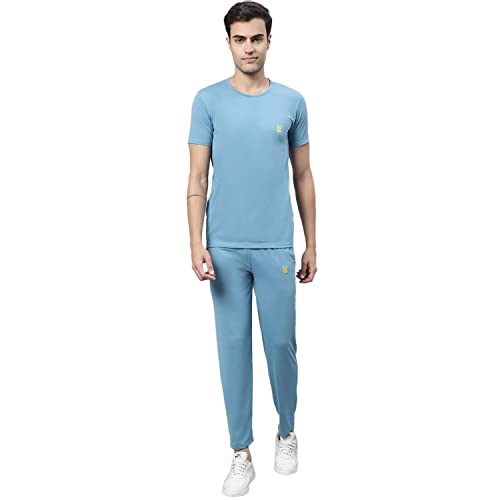 Image of Mack Jonney Cotton Solid Co-ord Set Tracksuit For Men (Pack of 2)-L.GRN T D13 BLU T D10 04-P