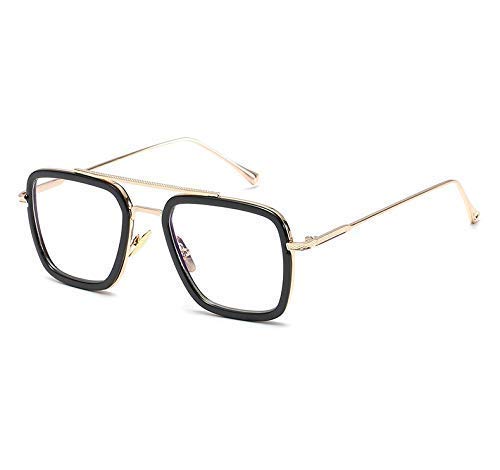 Eyewear Blueray Block UV Protected Computer Glasses In Black Aviator Frame for Men and Women, Golden Clear, Medium