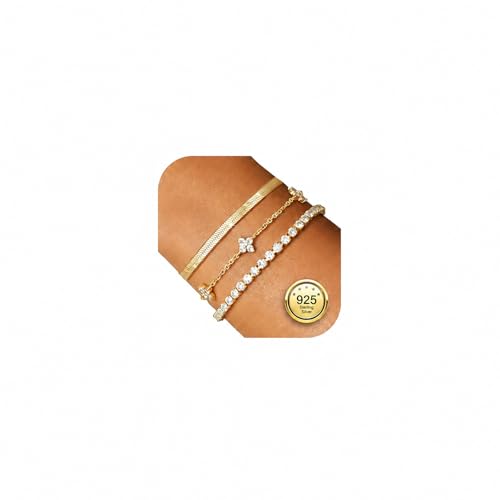 Armband Damen Silber 925 Armbänder Gold Armband Mit Zirkonia Wasserfest Armbänder Set Vergoldet Damenarmband Stapelbare Tennis Perlen Verstellbar Armkette Schmuck Geschenk für Damen Frauen -G-Blumen