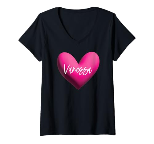 Femme Vanessa Nom Cœur Rose Amour Femme Fille Amie Personnalisé T-Shirt avec Col en V