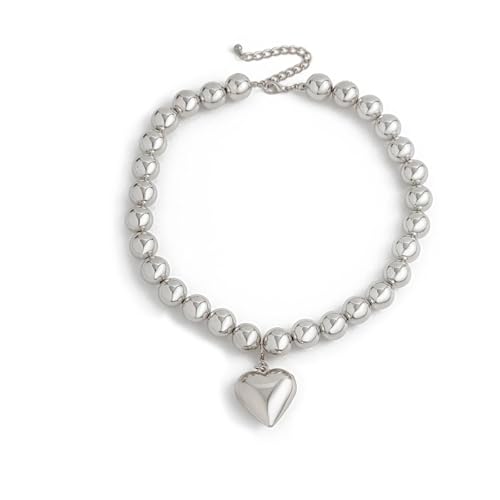 Collier ras du cou homme grosses perles CCB effet miroir et cœur plastique punk