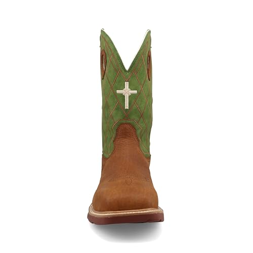 Image of Twisted X Men's 12 inch Western Work Boot, Square Toe Nano Toe with CellStretch, Caramel Cafe & Green, 14 D