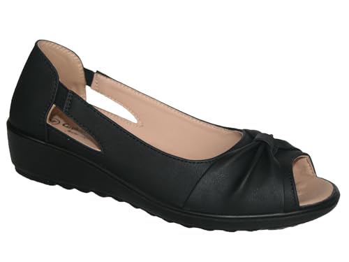 Cushion Walk Womens, Sandals, Wedge Heel, Slip-On, Open-Toe, Lighweight Summer Shoes in Size 4-8 (Black, UK Footwear Size System, Adult, Women, Numeric, Medium, 6)