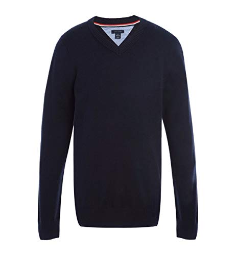 Tommy Hilfiger Big Girls V-Neck Sweater, Kids Long Sleeve School Uniform Clothes With Tall Sizes, Navy, 12-14 #TOP25
