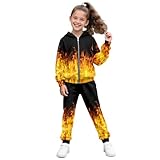 YECARYPOD Fire Print Girls Boys Clothes Fall Outfits 2 Piece Sweatsuit Zip Up Hoodie for Girls Kids Tracksuit Oversized Sweatshirt and Fall Fashion Sweatpant with Pockets Children's Sportswear