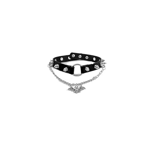 Gargantilha gótica feminina de couro preto, anel de coração, corrente deslizante, colar, punk, morcego, aranha, colar com pingente de morcego, joia de Halloween para mulheres, moderate, Couro, Sem