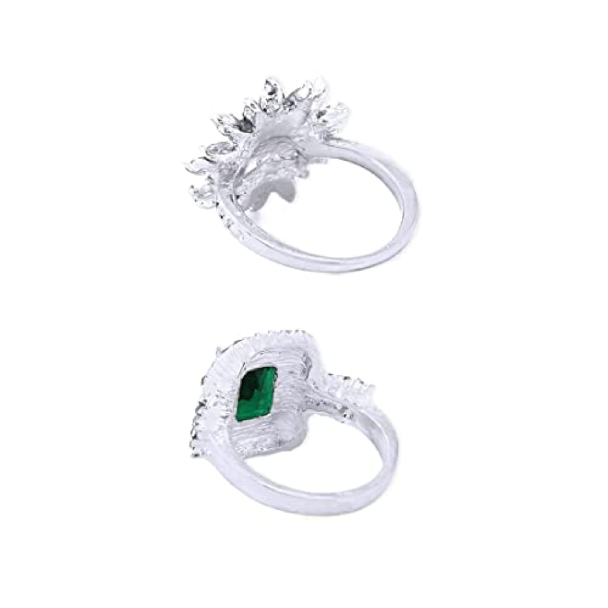2pc Rhodium Plated Blue Green Crystal Studded Rings Set