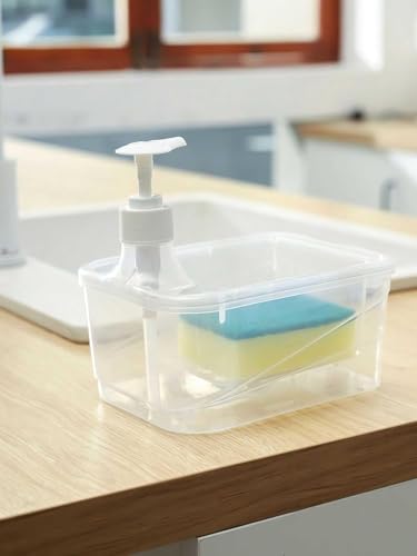 Image of Liquid Soap Dispenser 2 in 1 Liquid Pump for Kitchen Countertop Dish Washing with Sponge Gadgets Dishwashing Container Multipurpose Compact Pump Bottle Multicolor (Rectangular)