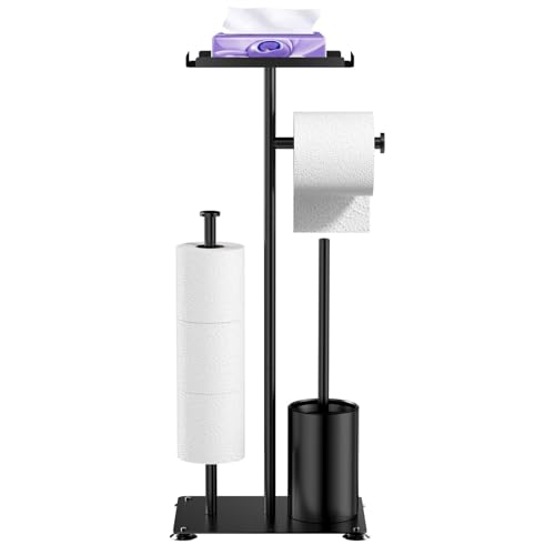 Comzantor Porte Papier Toilette, Derouleur Support Papier Toilette sur Pied, Toilet Dévidoir Range Rangement, Dérouleur Porte Rouleau Serviteur Noir