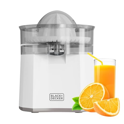 Black+Decker - Exprimidor Citrus, 40W, Vertido Continuo, Piña grande, Sistema Antigoteo de Acero Inoxidable, Rotación bidireccional, Libre de BPA, Antipolvo, Base Antideslizante