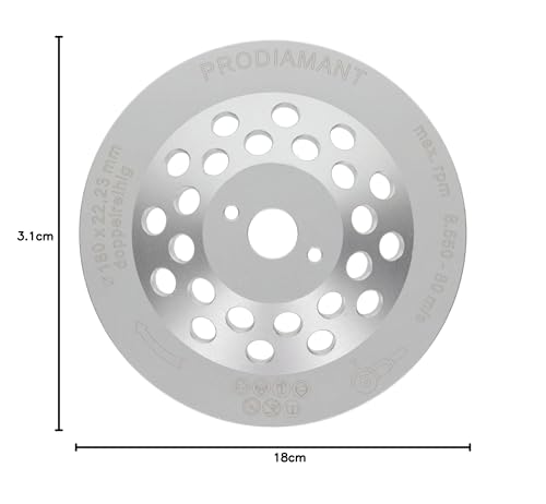 PRODIAMANT Diamant-Schleiftopf 180mm Beton universal 180 mm x 22,2 mm Schleifteller doppelreihig Bauhöhe 31mm