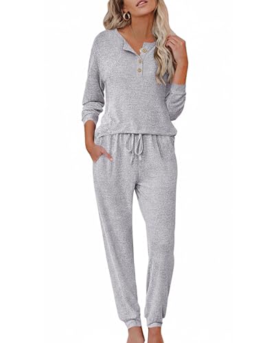 Ekouaer Womens Pajama Sets Long Sleeve Lounge Set 2 Piece