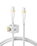 Câble certifié Mfi. Belkin BoostCharge Pro Flex câble à gaine tressée USB-C vers USB-C, Certifié USB-IF, recharge Power Delivery, câble USB C pour iPhone 16, 15, MacBook, iPad Pro, Galaxy S24, Pixel, etc, 2 m, blanc