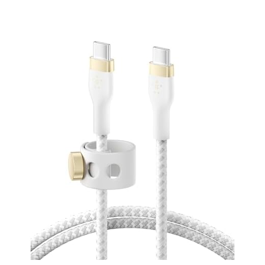 Belkin BoostCharge Pro Flex Cavo intrecciato da USB Type C a USB C, cavo di ricarica rapida PD, certificato USB-IF per iPhone 15, Galaxy S23, Pixel, iPad, Nintendo Switch, MacBook e altri, 2 m, bianco