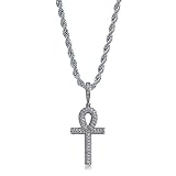 TOPGRILLZ 14K Gold Plated Iced Out CZ Lab Diamond Ankh Cross Egyptian Pendant for Men and Women with 24