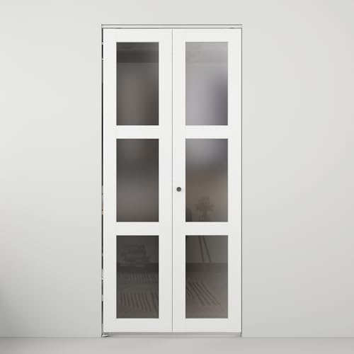 24 in. x 80 in. 3 Lite Frosted Glass White Composite Bi-Fold Door with Hardware Kit and Door Handle by CALHOME - Image 2