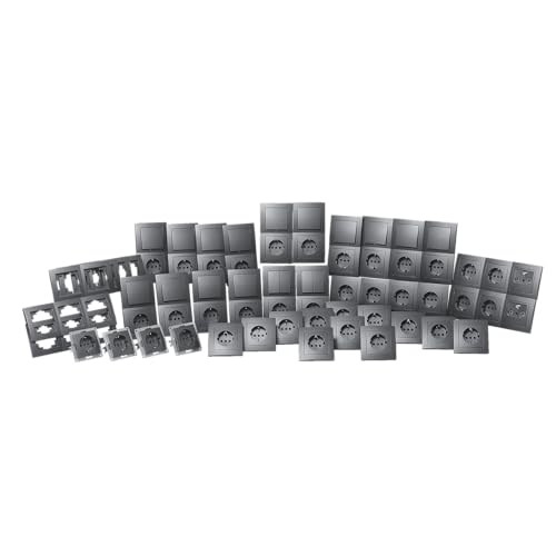MC POWER - FLAIR - Wand Steckdosen und Schalter Set | Einfamilienhaus | 95-teilig | Anthrazit Matt | Lichtschalter Steckdosen Rahmen | Modernes Design