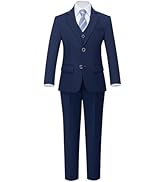 YND Boys 5 Piece Slim Fit Suit Set, Solid Formal Dresswear of Jacket Vest Pants Shirt and Tie