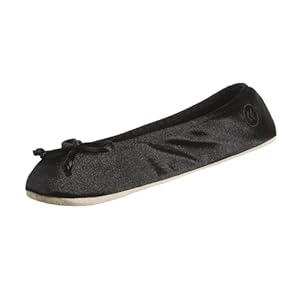 isotoner Women’s Satin Ballerina Slippers with Classic Ribbon Or Soft Tie Bow and Suede Sole