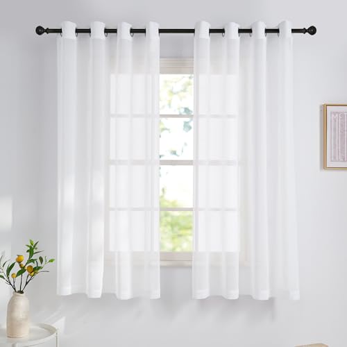 NICETOWN Voile Gardinen Kurz mit Ösen H 125 x B 140 cm Weiße Vorhänge...