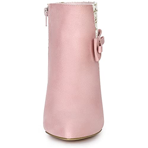 Allegra K Women's Tweed Plaid High Heel Boots Bow Chunky Heels Pink Ankle Boots - 7 M US
