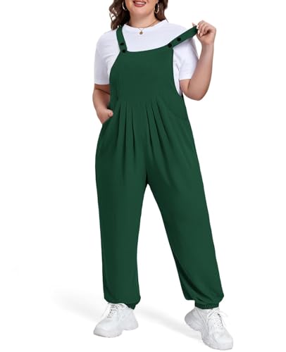 Moon Wood Women's Plus Size Overalls Loose Fit Adjustable Straps Jumpsuits for Summer Gardening Casual Daily Outings