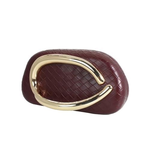 Image of Women Woven PU Leather Clutch Box Metal Handle Evening Bag Trendy Leather Handbag Weave Shoulder Purse for Causal