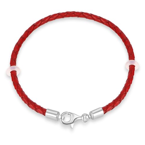 17-22cm Black Red Braided Leather Bracelet with 925 Sterling Silver Lobster Clasp-Fit Pandora Charm/Beads/Pendant, Gift for Men/Women/Grandson Christmas Birthday