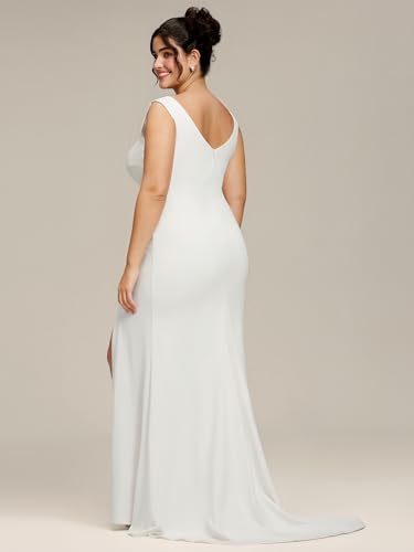 Ever-Pretty Women's Simple Sleeveless V Neck Bodycon Slit Mermaid Wedding Dresses for Bride Plus Size Bridal Gowns2