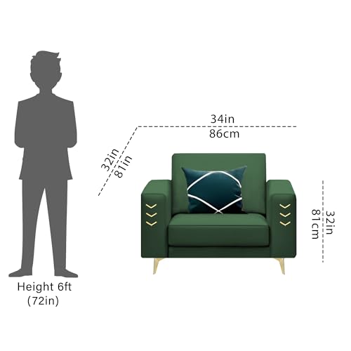 Image of Casaliving Falco 1 Seater Sofa Set for Living Room (Green Fabric) Premium Fabric Sofa