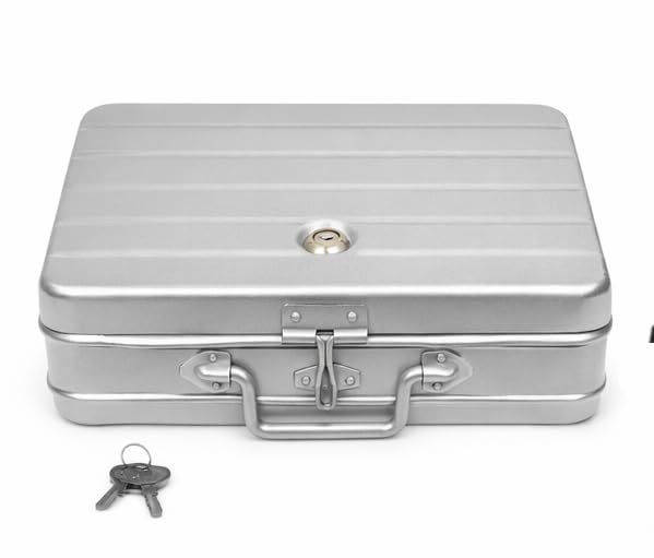 Image of JAYCO Aluminium Cash /Jewellery Storage Box /Trunk - 12 inch Medium Size (30 cm x 21 cm x 10 cm, Silver-Grey)