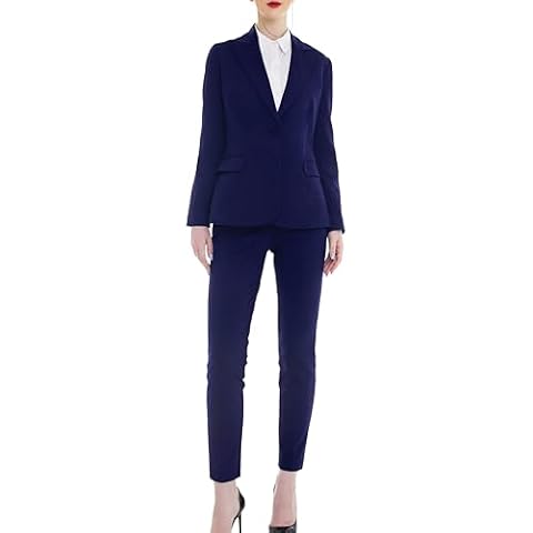 Marycrafts Women's Professional Blazer Pant Suit Set for Work 12 Navy Cover